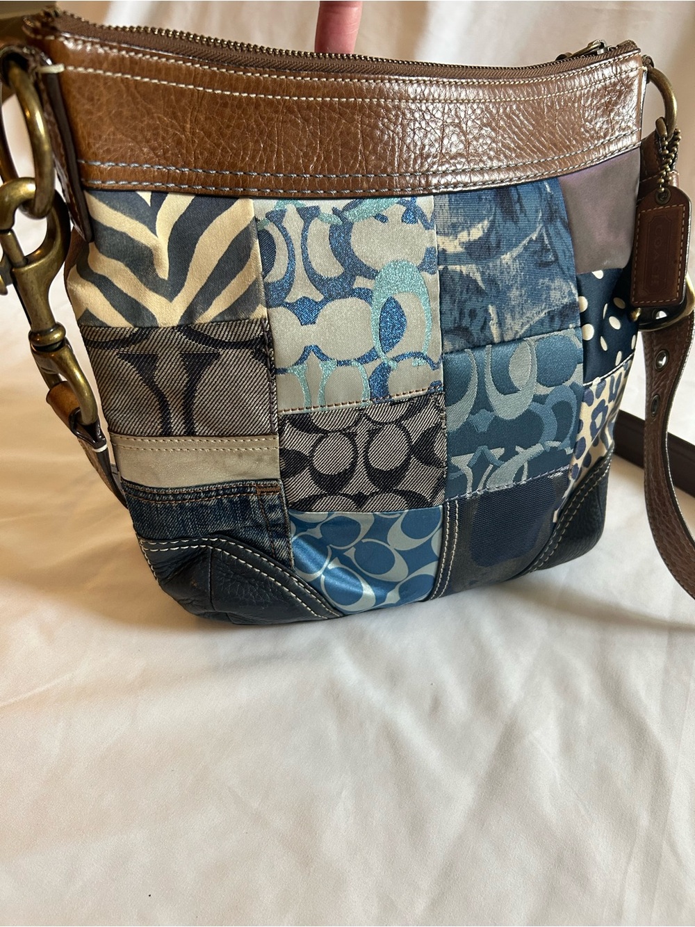Coach Patchwork Denim and Brown Leather Crossbody - Picture 4 of 17